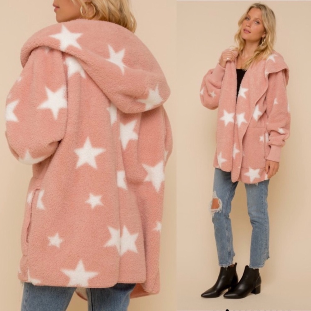 TEDDY STAR PRINT  BLUSH HOODIE JACKET - Picture 6 of 6